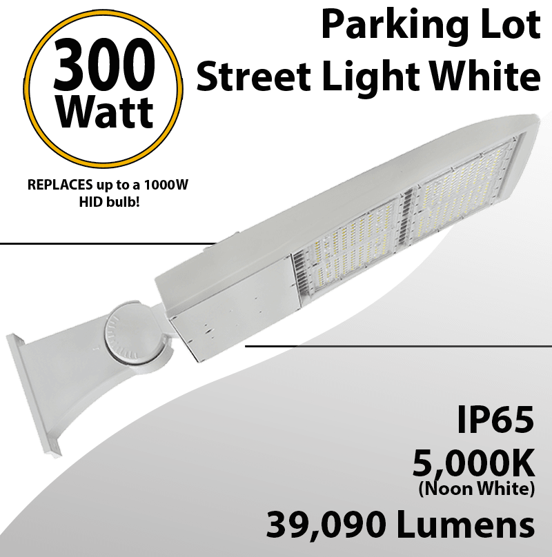 300W LED Shoebox Street Light fixture 39090Lm 5000K UL IP65 DLC White