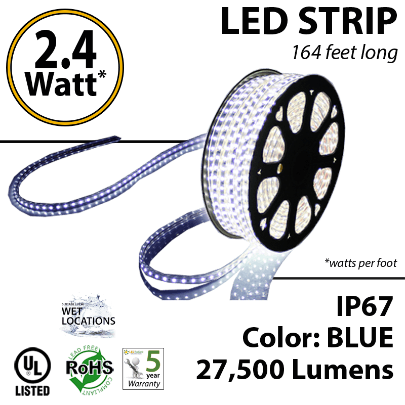 2.4 Watt p/feet LED STRIP Ropelight 164 ft Color Blue 70 Lm p/watt
